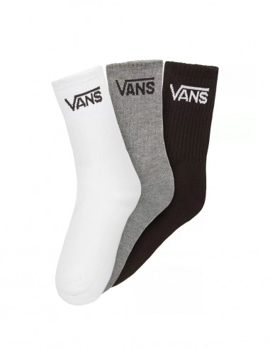 VANS Classic Crew Pack de 3 - Blanc/Gris/Noir - Chaussettes  Enfants